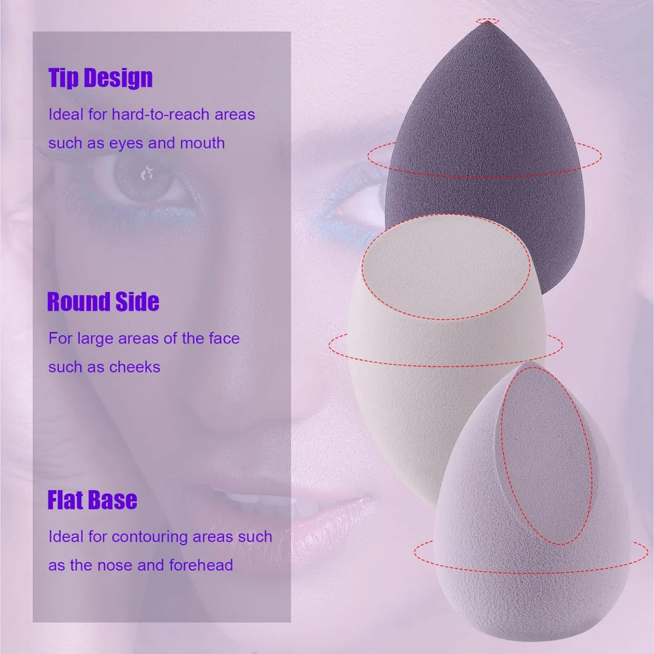 Set bureti cosmetici tip beauty blender · 4 bucati · mov · cutie de depozitare [4]