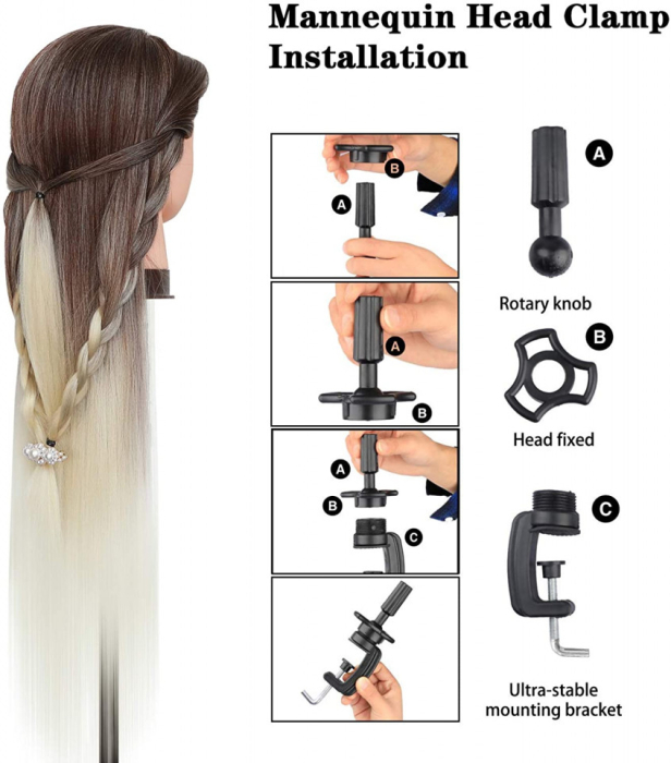 Set cap practica manechin Valeria Ombre cu ace agrafe coc exersat coafuri impletituri salon frizerie [6]