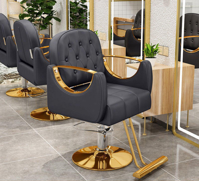 Set complet mobilier coafor 5 piese – negru cu gold, scaun frizerie, scafă, oglindă LED [8]