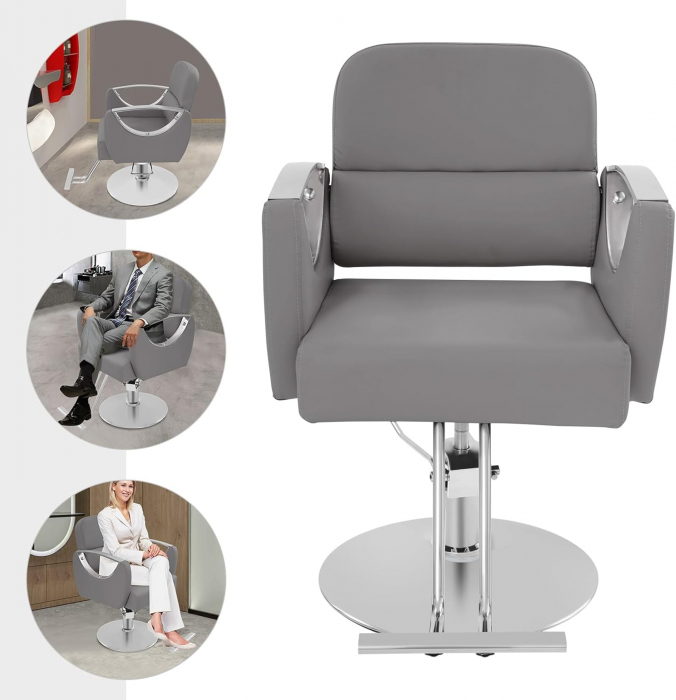 Set complet mobilier coafor cu scafa, scaun frizerie, oglinda LED, Gri cu Argintiu [6]