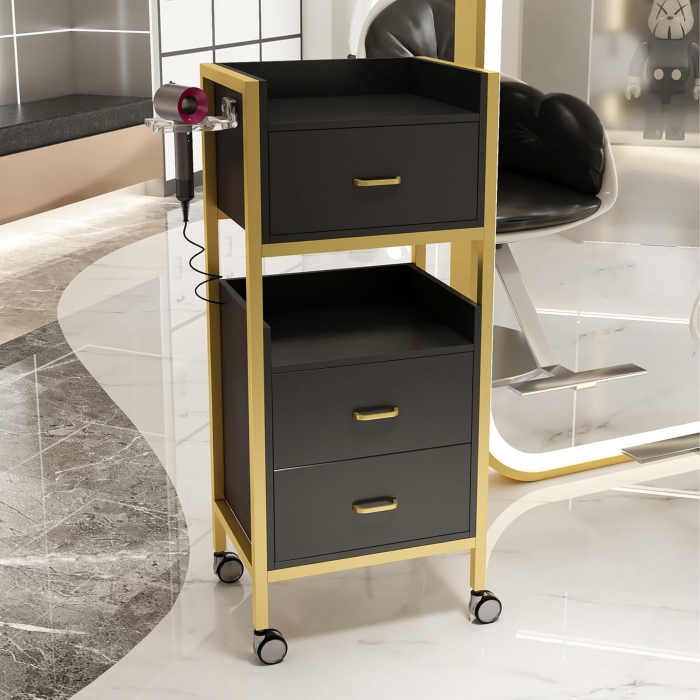 Set complet mobilier coafor cu scaun verde cu auriu și scafă profesională [10]