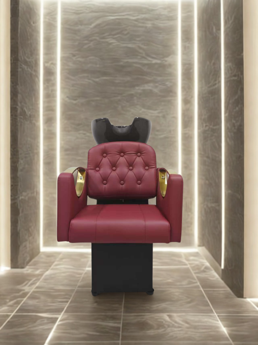 Set Complet Mobilier Coafor Luxos Bordo & Auriu – Scafa cu Scaun coafor rosu, Oglinda Led si Ucenic [7]