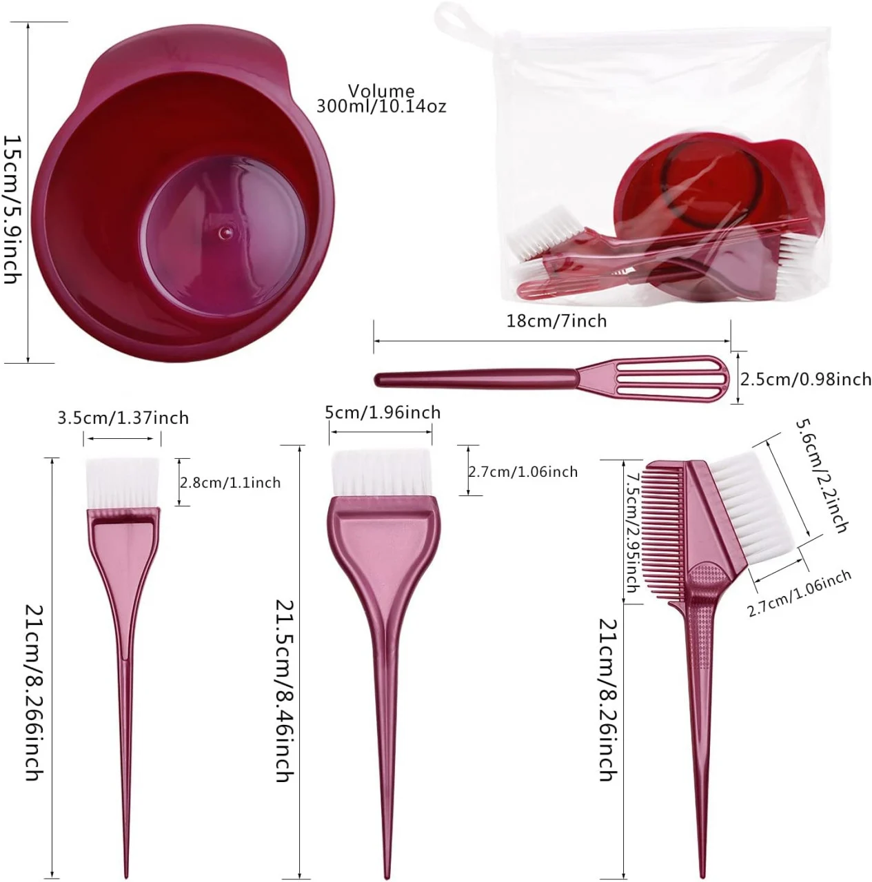 Set complet vopsit parul · bol cu 4 pensule pentru vopsea de par · Roz [6]