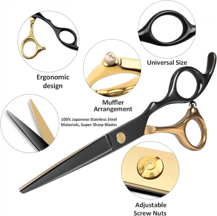 Set foarfeca de tuns si filat 6" pentru frizerie coafor cu geanta frizerie, Dorian [5]