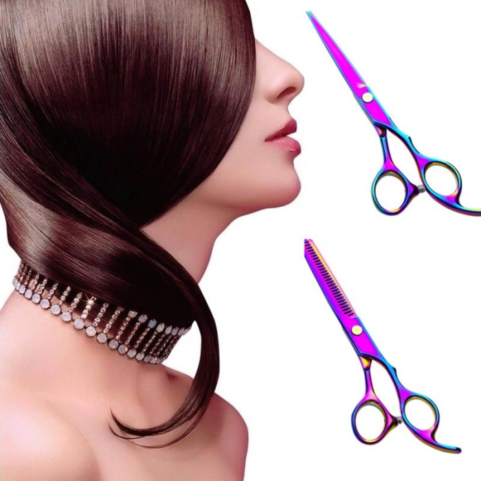 Set foarfeca de tuns si filat multicolor Milano marime 6" si piepten carbon clame pentru frizerie salon [5]