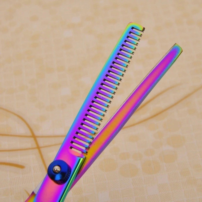 Set foarfeca de tuns si filat multicolor Milano marime 6" si piepten carbon clame pentru frizerie salon [6]