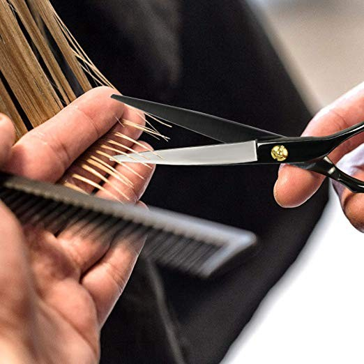 Set foarfeca de tuns si filat negru Baroc marime 6" si pieptan carbon clame pentru frizerie salon [8]