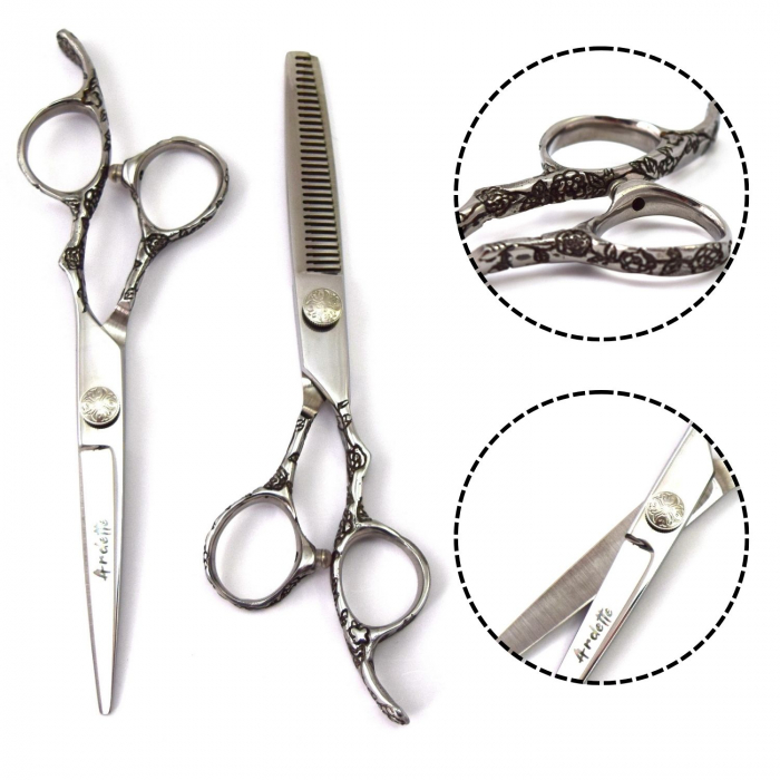 Set foarfeca tuns si filat, Ardette, 10 piese, Inox, Husa depozitare, Manta frizerie, Clame metalice, pamatuf, pieptene carbon [2]