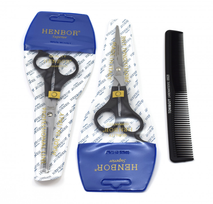 Set foarfece de tuns Henbor model Opax07 6 piese cu pelerina, pamatuf, pulverizator, piepten frizerie [5]