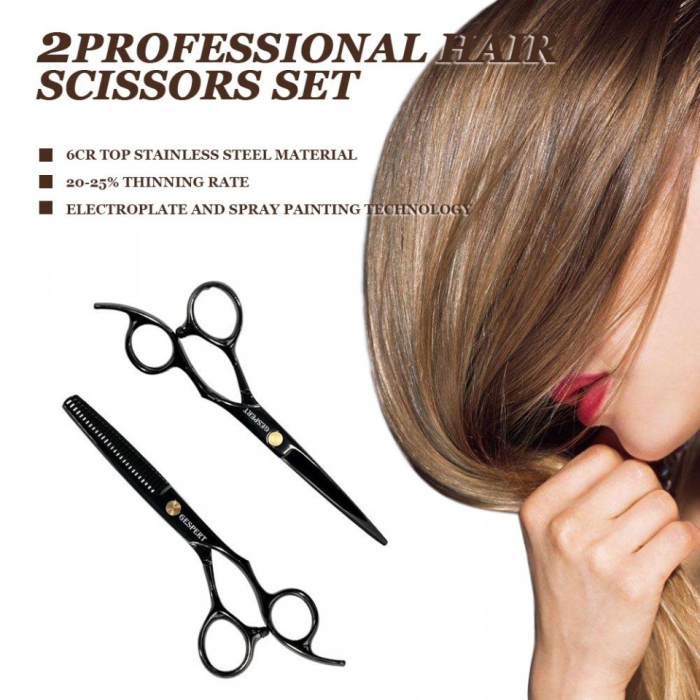 Set foarfece de tuns si filat Nirvana 6" negru cu geanta depozitare, pelerina pentru frizerie coafor salon [2]