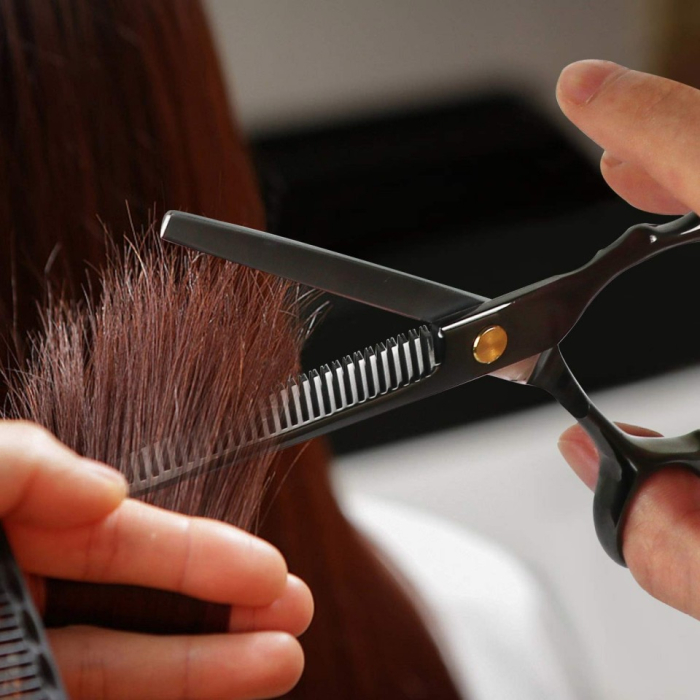 Set foarfece de tuns si filat Nirvana 6" negru cu geanta depozitare, pelerina pentru frizerie coafor salon [6]