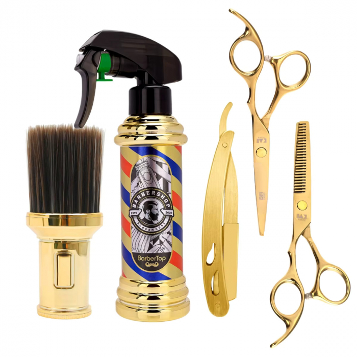 Set frizerie complet profesional cu foarfeca tuns filat, 14 piese, Gold auriu [3]