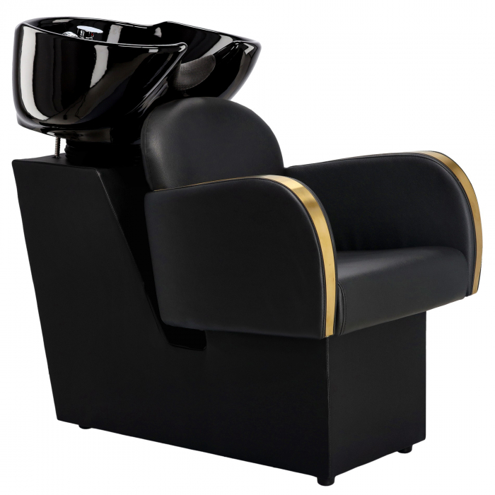 Set mobilier coafor cu scafa frizerie si 2 scaune coafor, negre cu finisaje aurii [2]