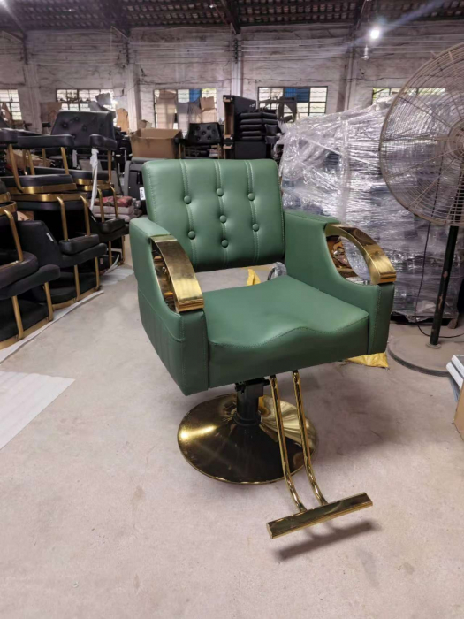 Set Mobilier coafor premium, Verde cu Auriu, cu 2 scaune coafor si scafa frizerie [3]