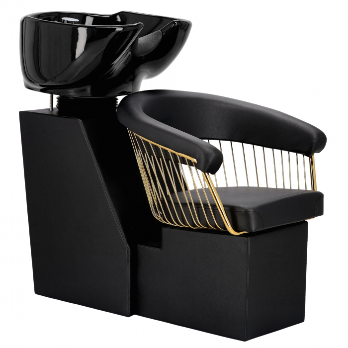 Set mobilier frizerie si coafor cu scaun coafor si unitate de spalare, Negru cu Auriu [4]