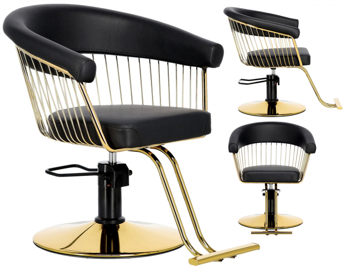 Set mobilier frizerie si coafor cu scaun coafor si unitate de spalare, Negru cu Auriu [7]