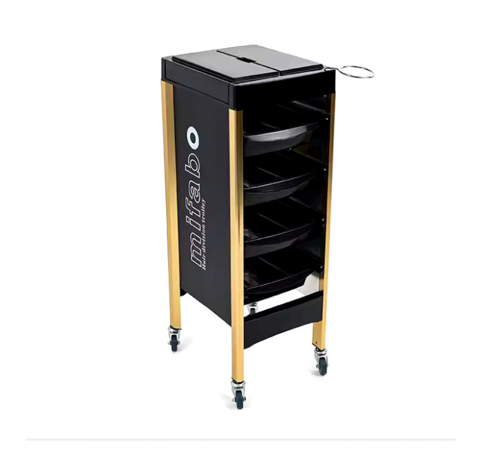Set mobilier frizerie si coafor cu scaun coafor si unitate de spalare, Negru cu Auriu [12]