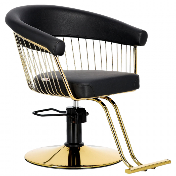 Set mobilier frizerie si coafor cu scaun coafor si unitate de spalare, Negru cu Auriu [8]