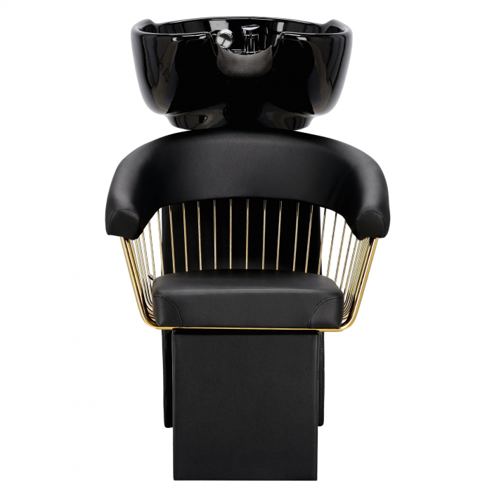 Set mobilier frizerie si coafor cu scaun coafor si unitate de spalare, Negru cu Auriu [2]
