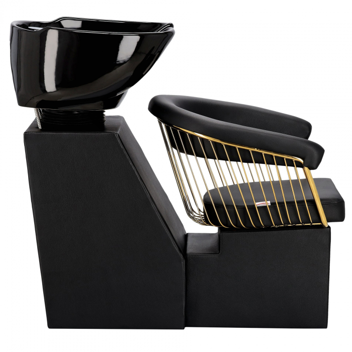 Set mobilier pentru frizerie si coafor cu 2 scaune coafor si unitate de spalare, Negru cu Gold [5]