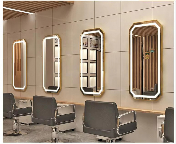 Set mobilier pentru frizerie si coafor cu 2 scaune coafor si unitate de spalare, Negru cu Gold [12]