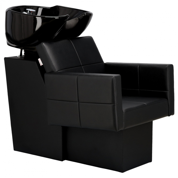 Set mobilier pentru salon coafor cu scafa profesionala, 2 scaune frizerie si Oglinzi LED, Negru cu Argintiu [4]