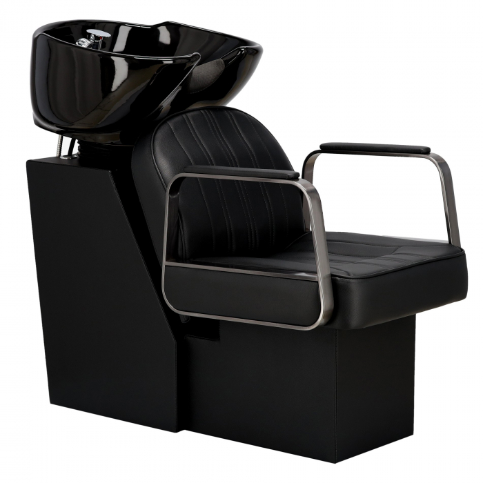 Set mobilier salon coafor cu scafa profesionala, 2 scaune frizerie si Oglinzi LED, Negru cu Argintiu [2]