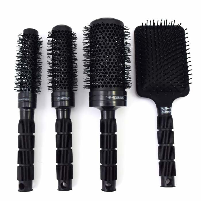 Set perii de par Ghepard, SK4GR, 4 bucati, nano ceramice, negre, rotunde, antistatice, pentru frizerie coafor [3]