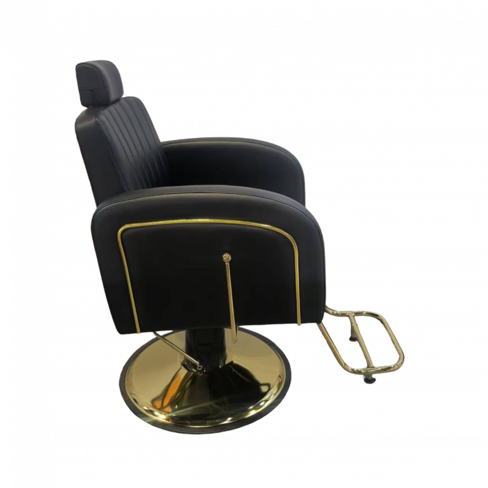 Set Scafa cu 2 scaune frizerie, rabatabile cu tetiera, negru cu auriu, 2 oglinzi LED si ucenic [9]