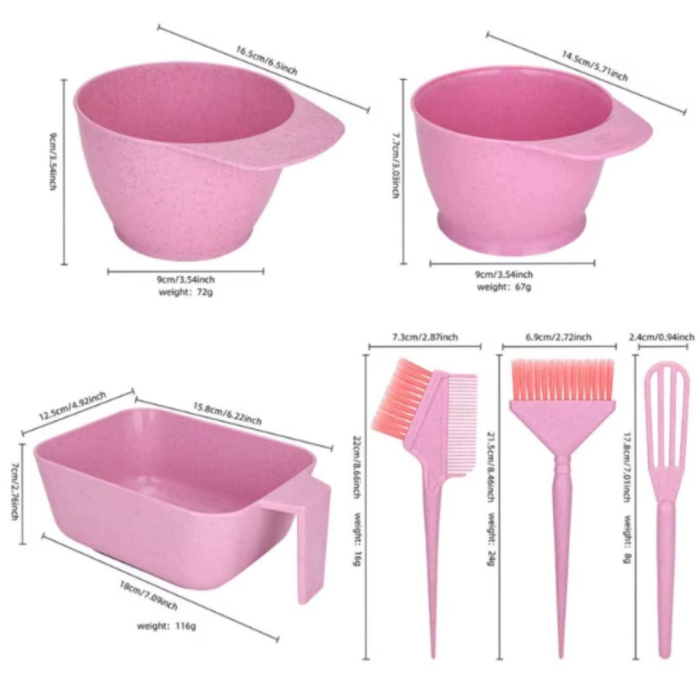 Set vopsit parul, 3 boluri gradate cu 3 pensule pentru vopsea de par, Roz pastel [6]