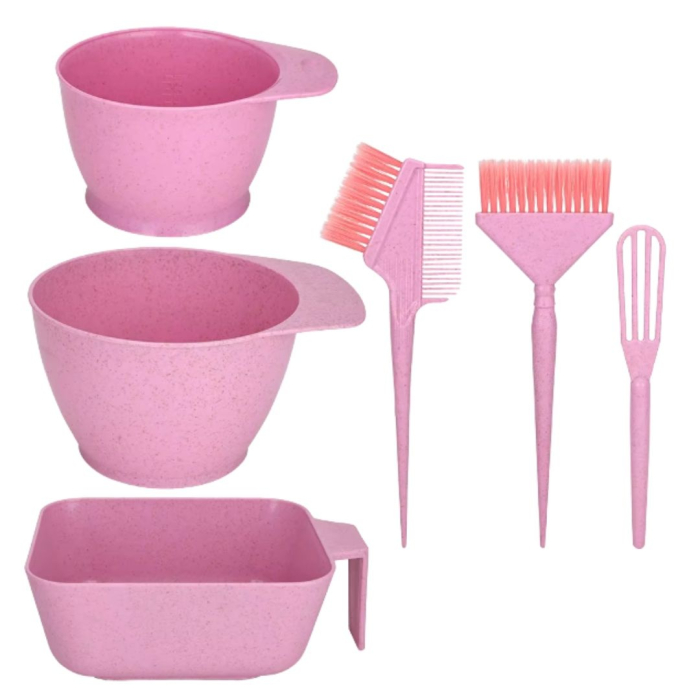 Set vopsit parul, 3 boluri gradate cu 3 pensule pentru vopsea de par, Roz pastel [10]
