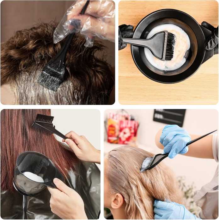 Set vopsit parul cu bol si 5 pensule pentru vopsea de par, plastic dur, negru [4]