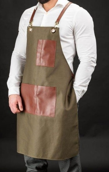 Sort frizerie barber unisexverde denim cu buzunare din piele [4]