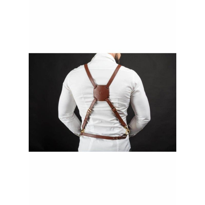 Sort frizerie barber unisexverde denim cu buzunare din piele [3]