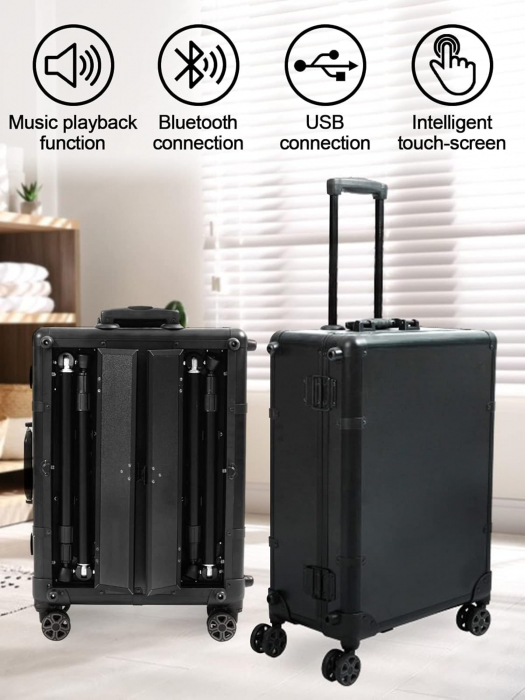 Statie machiaj portabila, profesionala, mare, LED, neagra, cu boxa, USB, Bluetooth, Radio [4]