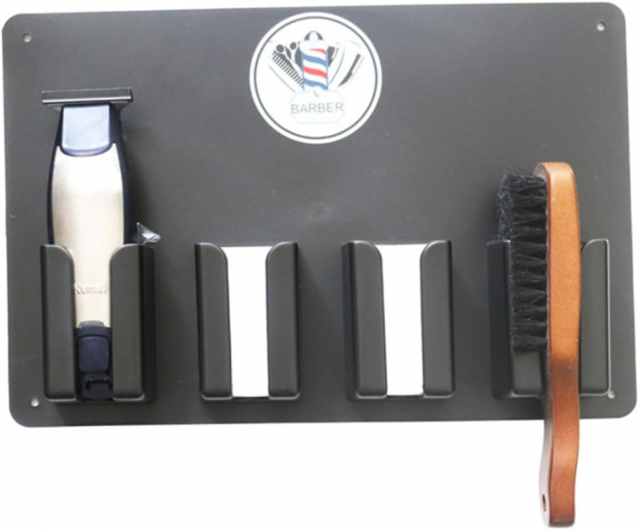 Suport de perete pentru masini de tuns, organizator frizerie, negru, 48x33cm [8]