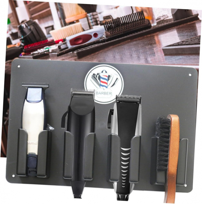 Suport de perete pentru masini de tuns, organizator frizerie, negru, 48x33cm [2]
