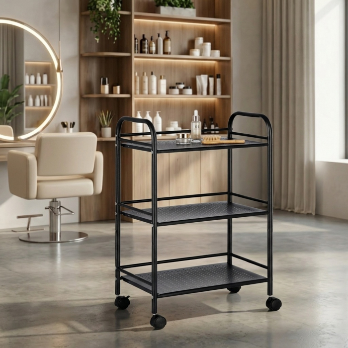 Ucenic cosmetica 3 sertare pentru spa, salon de infrumusetare, Negru, metalic, cu roti [5]