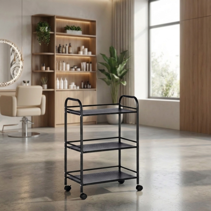 Ucenic cosmetica 3 sertare pentru spa, salon de infrumusetare, Negru, metalic, cu roti [4]