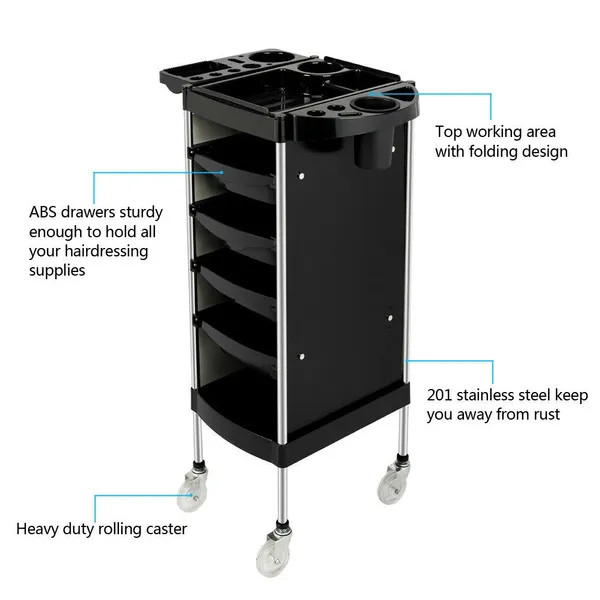 Ucenic frizerie 5 sertare pentru coafor, barber shop, BR016, negru [6]