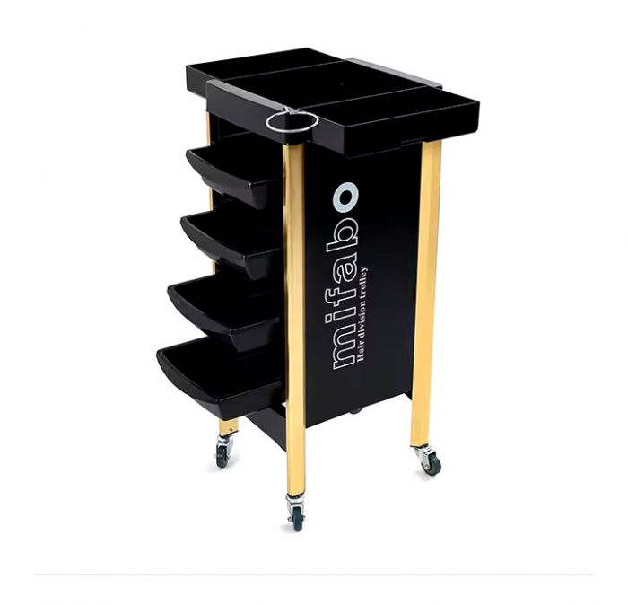 Ucenic frizerie coafor Negru, 4 sertare, Plastic dur, Picioare metalice Aurii, 89x37x31cm [5]