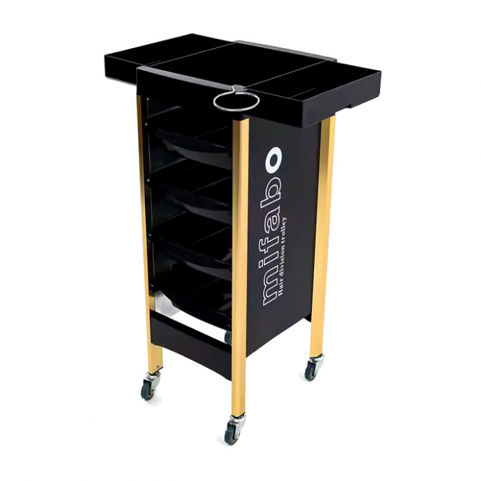 Ucenic frizerie coafor Negru, 4 sertare, Plastic dur, Picioare metalice Aurii, 89x37x31cm [6]