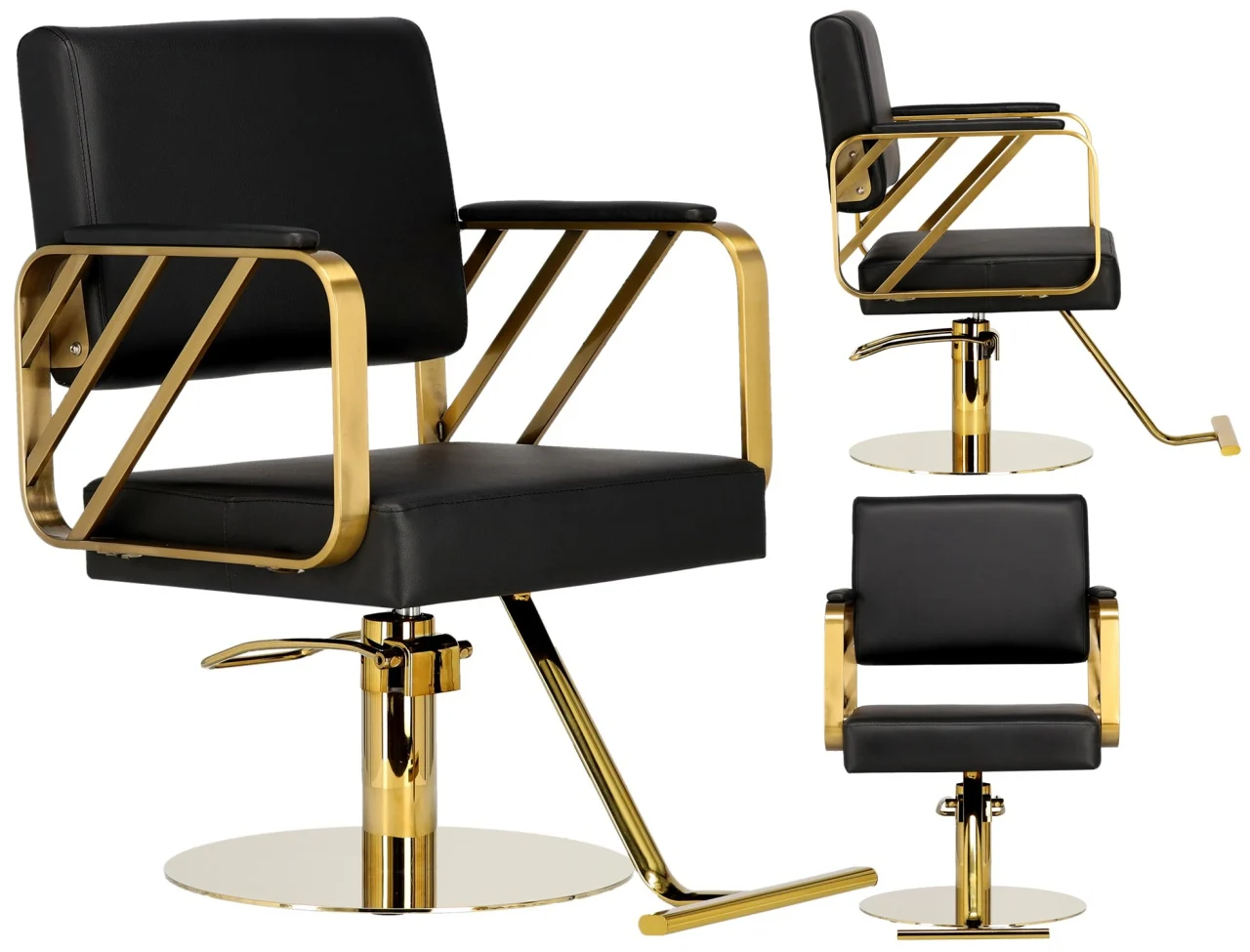Scaun frizerie - Scaun coafor luxos, Negru cu auriu, Napoli