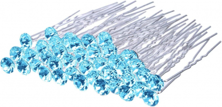 Ace de par - Ace par cu cristale turquoise, 20 buc, pentru coafuri mireasa, nasa, botez