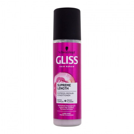 Balsam de par - Balsam spray Gliss Express Repair Supreme Length, 200 ml, fara clatire, par lung, deteriorat cu protectie termica