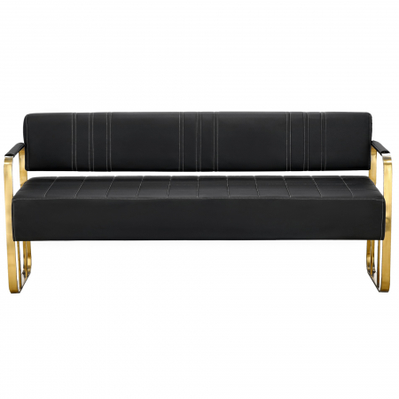 Fotolii si Canapele asteptare - Canapea receptie pentru sala de asteptare frizerie coafor, Neagra cu auriu, 140cm, 2 locuri