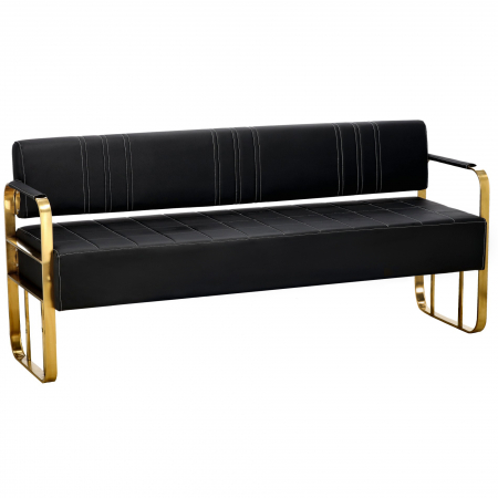 Fotolii si Canapele asteptare - Canapea receptie pentru sala de asteptare frizerie coafor, Neagra cu auriu, 180cm, 3 locuri