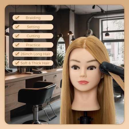 Cap de practica manechin cu par natural 100%, blond, se poate ondula si folosi placa, 55-60cm [4]