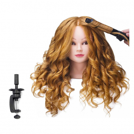 Cap manechin par natural - Cap de practica manechin cu par natural 100%, blond, se poate ondula si folosi placa, 55-60cm