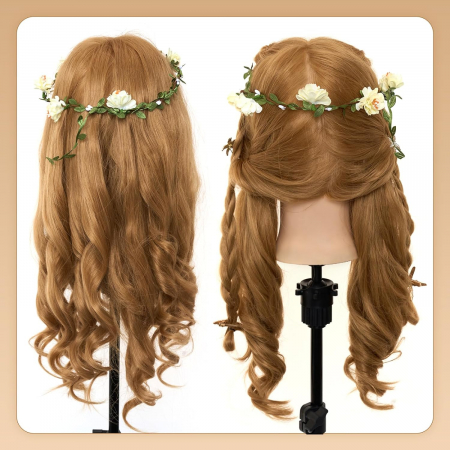Cap de practica manechin cu par natural 100%, blond, se poate ondula si folosi placa, 55-60cm [7]
